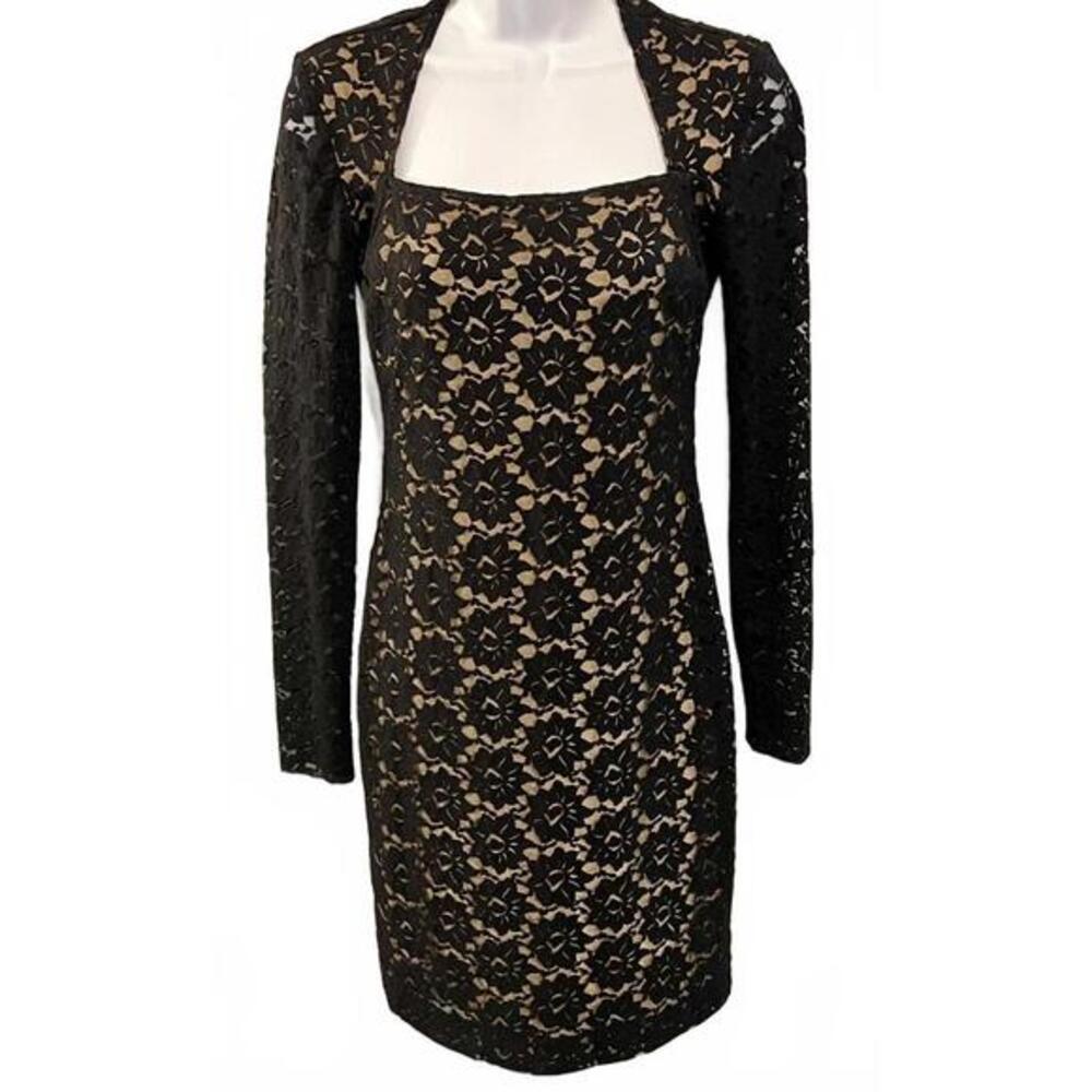 Nicole Miller Black Stretch Lace Bodycon Dress, Size 2